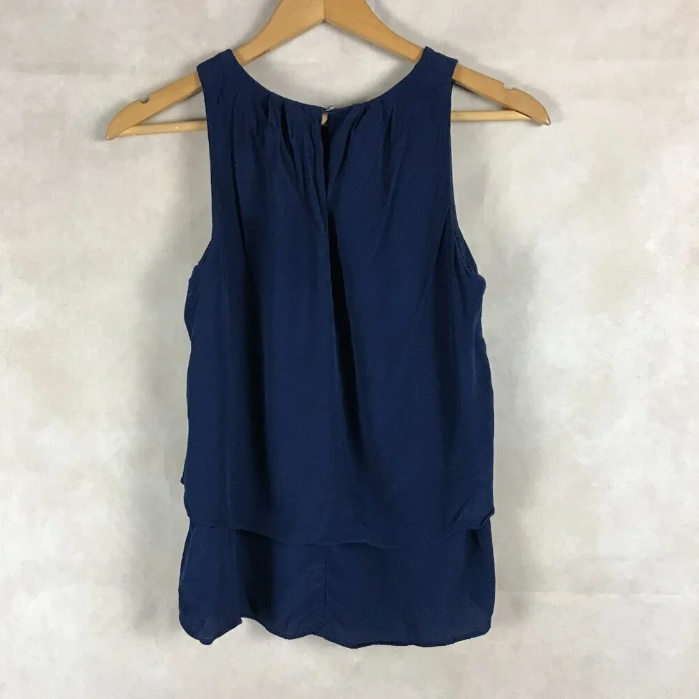 J.CREW Navy Layered Look Viscose Crepe Tank Size 2